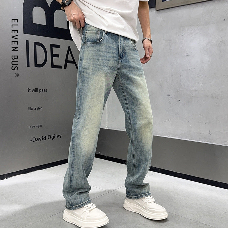 Jean clair pour homme, coupe ample et taille élastique, style décontracté