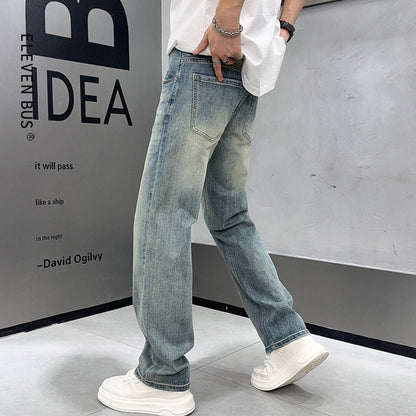 Jean clair pour homme, coupe ample et taille élastique, style décontracté