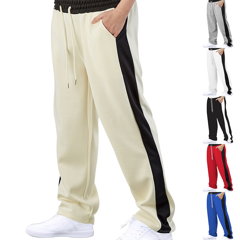 Pantalon décontracté pour homme, à cordon, coupe droite et détails bicolores