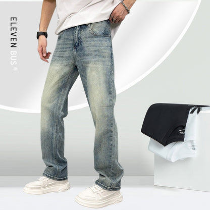Jean clair pour homme, coupe ample et taille élastique, style décontracté