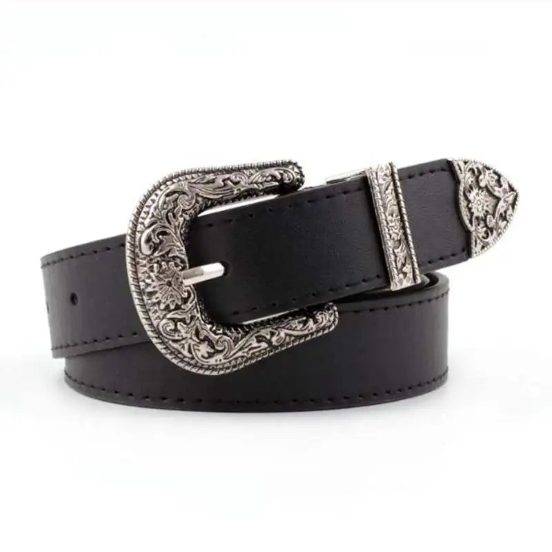 Ceinture Femme en Cuir Noir – Boucle Cœur Métallique Vintage