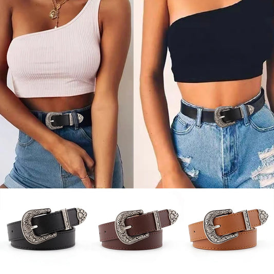 Ceinture Femme en Cuir Noir – Boucle Cœur Métallique Vintage