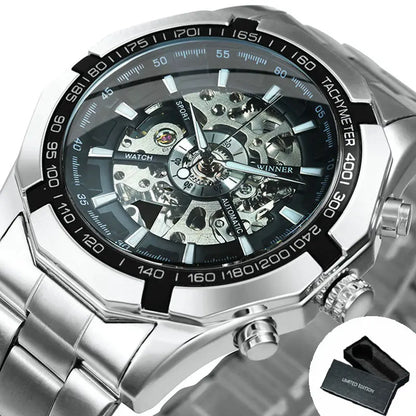Montre automatique squelette pour homme – Mécanisme apparent – Design vintage doré – Montre de luxe pour homme – Marque haut de gamme
