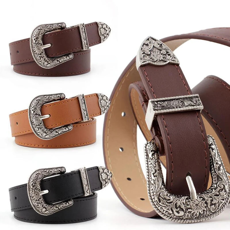 Ceinture Femme en Cuir Noir – Boucle Cœur Métallique Vintage
