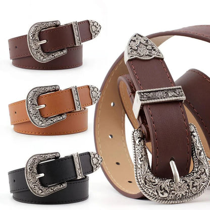 Ceinture Femme en Cuir Noir – Boucle Cœur Métallique Vintage