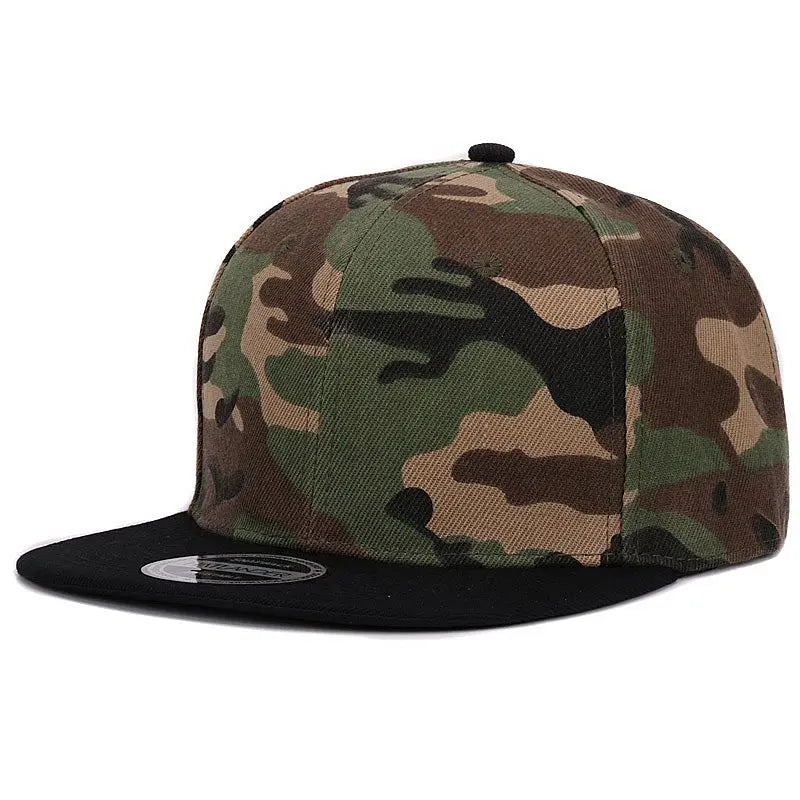 Casquette snapback camouflage HATLANDER – Visière plate – Modèle vierge sans broderie – En polyester – Casquette unisexe pour homme et femme