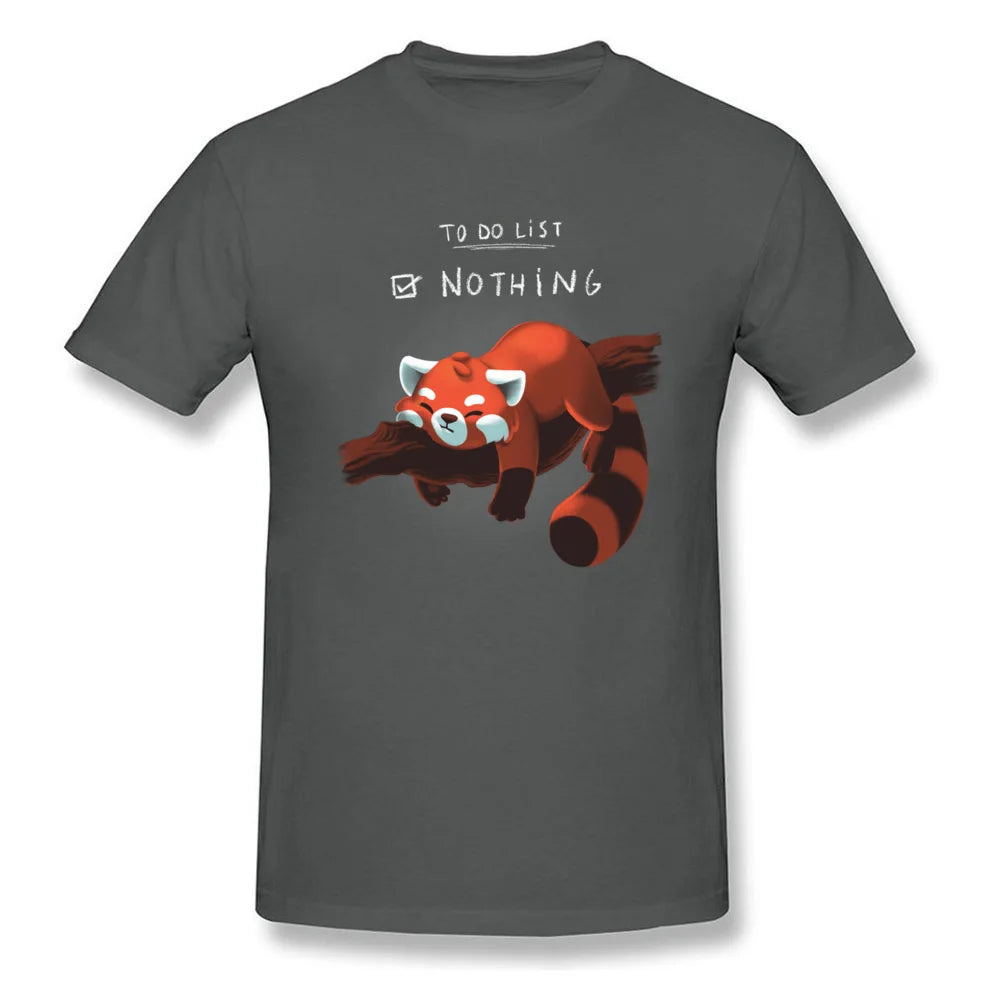 T-shirt Red Panda Day drôle pour homme – Rien à faire, style paresseux – T-shirt été en coton noir, idéal pour étudiants