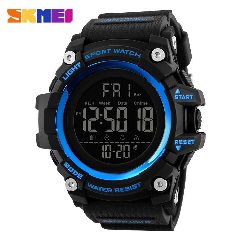 Montre de sport SKMEI pour homme – Chronomètre compte à rebours – Montre-bracelet digitale de luxe – Marque haut de gamme – Étanche avec affichage LED