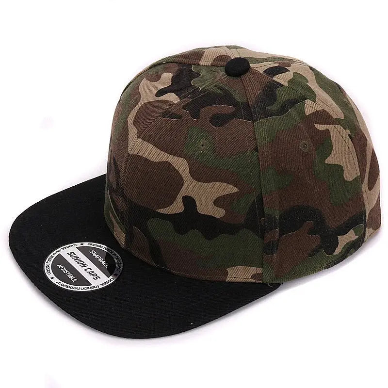 Casquette snapback camouflage HATLANDER – Visière plate – Modèle vierge sans broderie – En polyester – Casquette unisexe pour homme et femme
