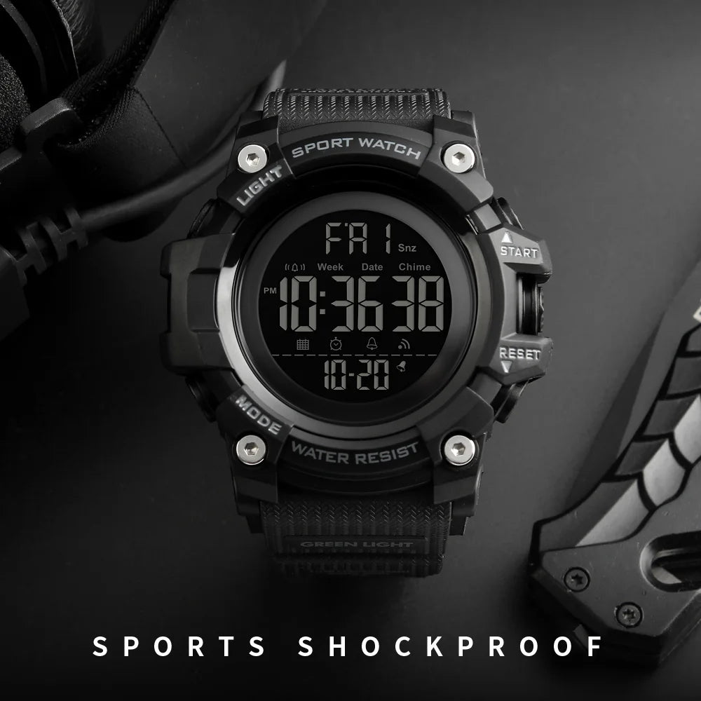 Montre de sport SKMEI pour homme – Chronomètre compte à rebours – Montre-bracelet digitale de luxe – Marque haut de gamme – Étanche avec affichage LED