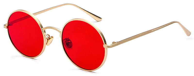 Lunettes de Soleil Rétro Kachawoo – Verres Rouges & Monture Métal Ronde (Unisexe)