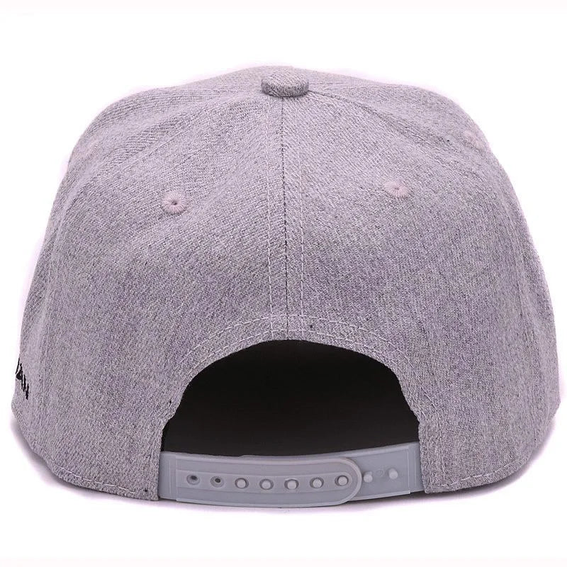 Casquette snapback grise en laine de haute qualité – Broderie 3D perforée – Style hip-hop – Visière plate – Pour homme et femme