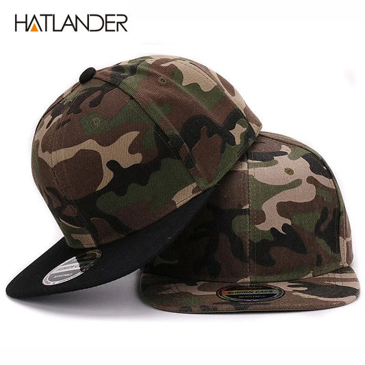 Casquette snapback camouflage HATLANDER – Visière plate – Modèle vierge sans broderie – En polyester – Casquette unisexe pour homme et femme