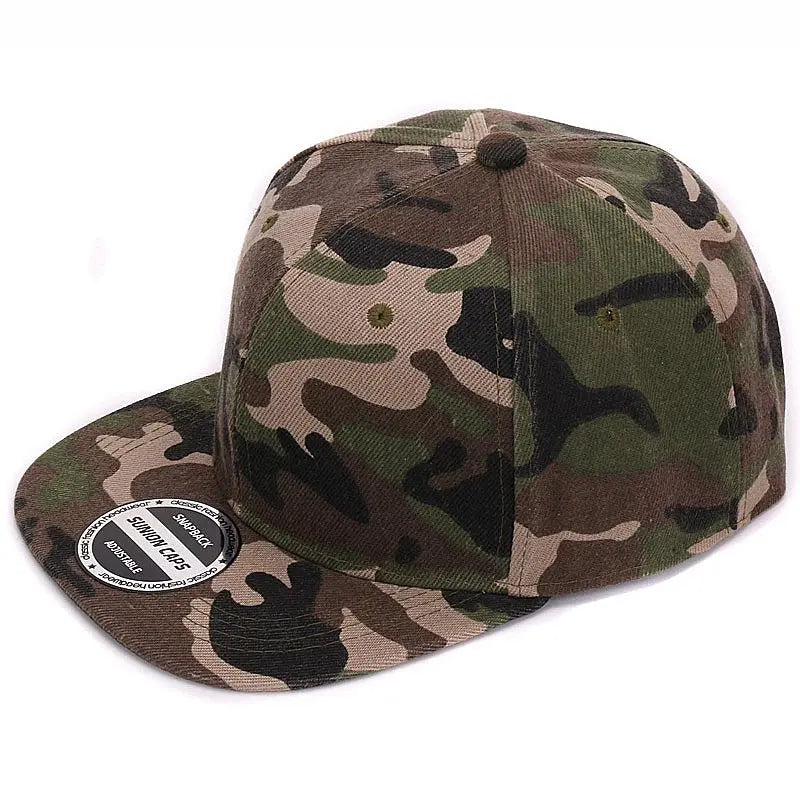 Casquette snapback camouflage HATLANDER – Visière plate – Modèle vierge sans broderie – En polyester – Casquette unisexe pour homme et femme