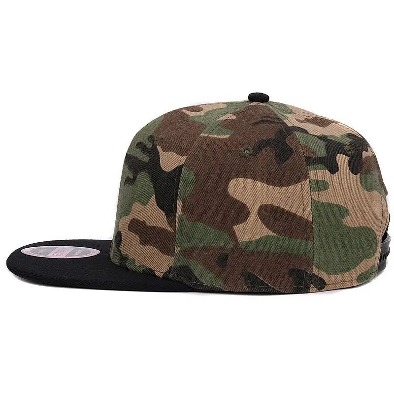 Casquette snapback camouflage HATLANDER – Visière plate – Modèle vierge sans broderie – En polyester – Casquette unisexe pour homme et femme