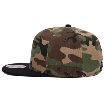 Casquette snapback camouflage HATLANDER – Visière plate – Modèle vierge sans broderie – En polyester – Casquette unisexe pour homme et femme