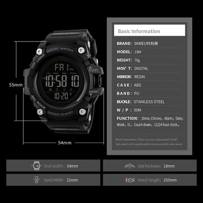 Montre de sport SKMEI pour homme – Chronomètre compte à rebours – Montre-bracelet digitale de luxe – Marque haut de gamme – Étanche avec affichage LED