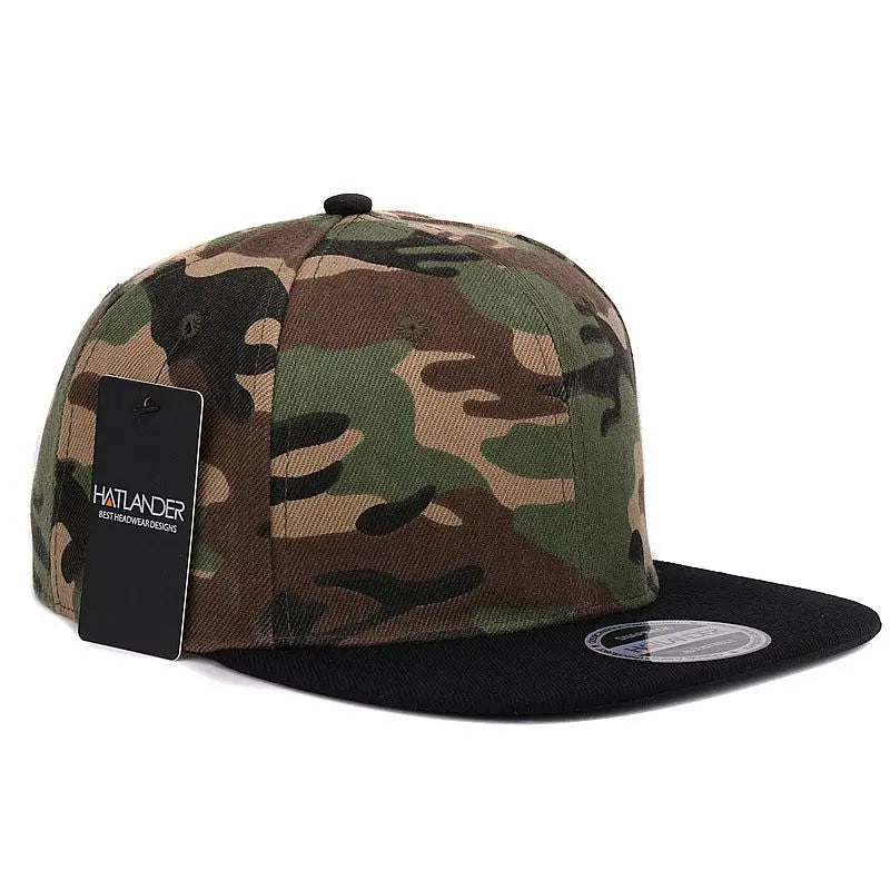 Casquette snapback camouflage HATLANDER – Visière plate – Modèle vierge sans broderie – En polyester – Casquette unisexe pour homme et femme