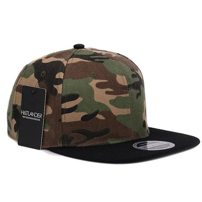 Casquette snapback camouflage HATLANDER – Visière plate – Modèle vierge sans broderie – En polyester – Casquette unisexe pour homme et femme