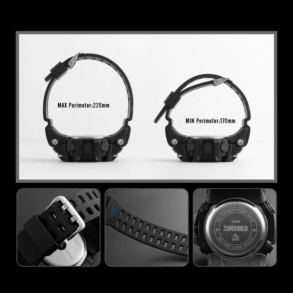 Montre de sport SKMEI pour homme – Chronomètre compte à rebours – Montre-bracelet digitale de luxe – Marque haut de gamme – Étanche avec affichage LED