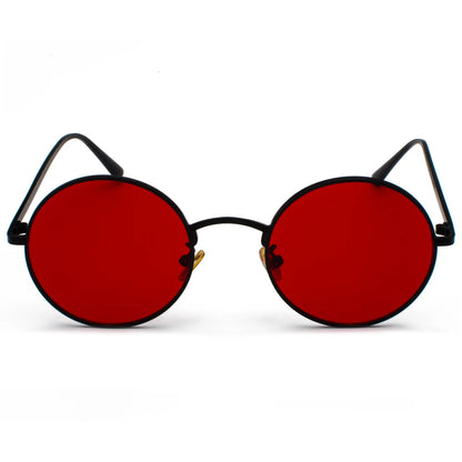 Lunettes de Soleil Rétro Kachawoo – Verres Rouges & Monture Métal Ronde (Unisexe)