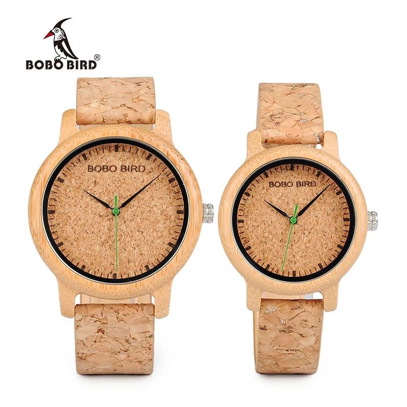 Montres BOBO BIRD pour Couples – Pièces en Bois Fait Main avec Bracelet en Liège
