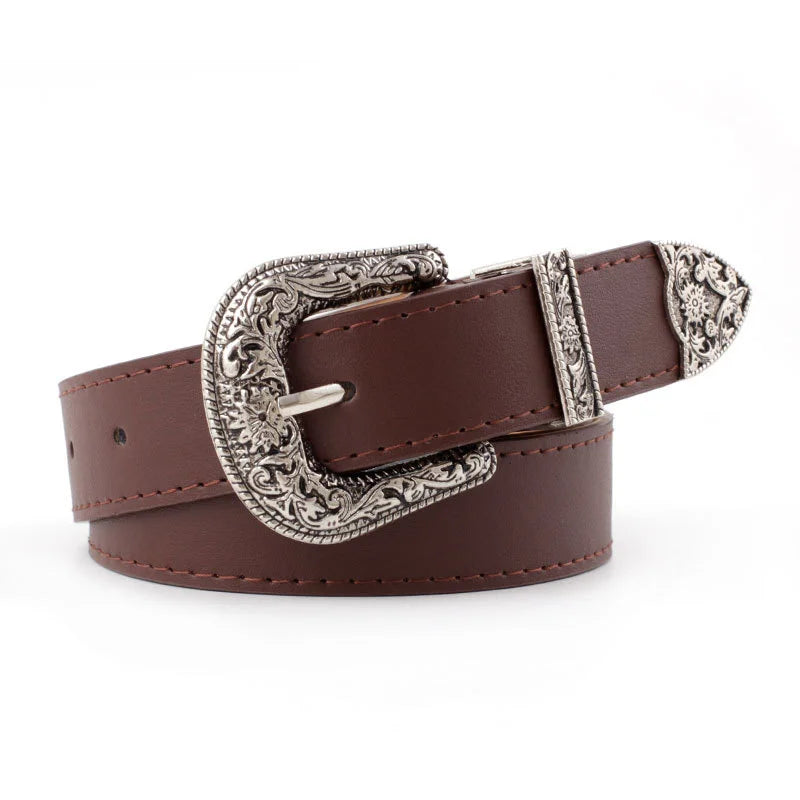 Ceinture Femme en Cuir Noir – Boucle Cœur Métallique Vintage