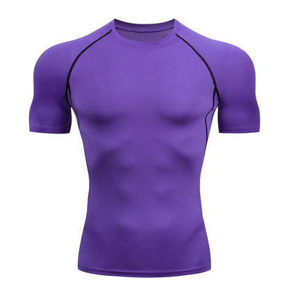 T-shirt de Compression Homme pour la Course – Fitness, Manches Courtes, Ajusté, Séchage Rapide