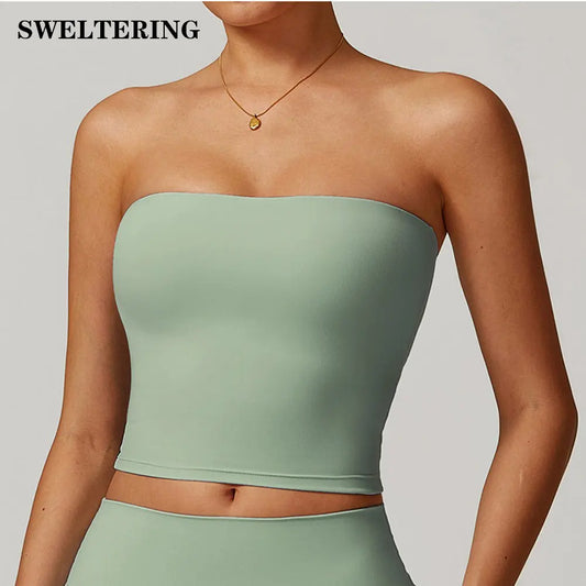Débardeur de Yoga Sans Bretelles pour Femme – Soutien-Gorge de Sport Sexy avec Dos Nu, Absorption des Chocs et Séchage Rapide