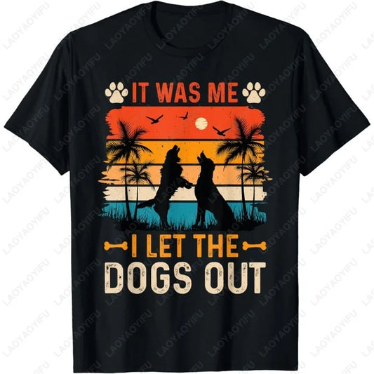 C'est moi qui ai laissé sortir les chiens" – T-shirt humoristique unisexe, vintage, manches courtes, coton, cadeau homme/femme