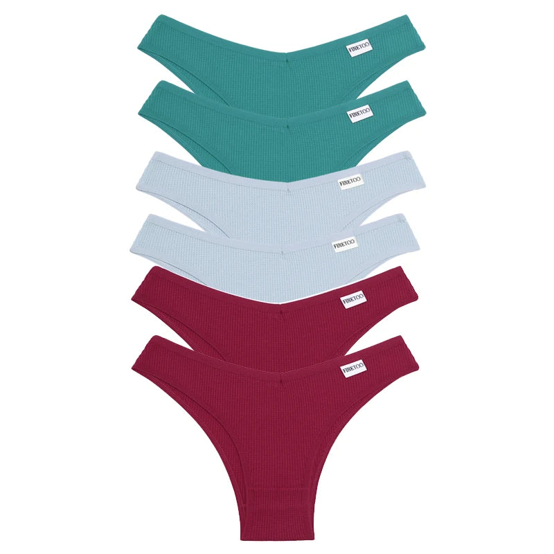 Lot de 6 Culottes Femme en Coton Waffle – Taille V Sexy – Multicolores – Haute Élasticité – Style Brésilien Bikini