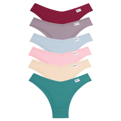Lot de 6 Culottes Femme en Coton Waffle – Taille V Sexy – Multicolores – Haute Élasticité – Style Brésilien Bikini