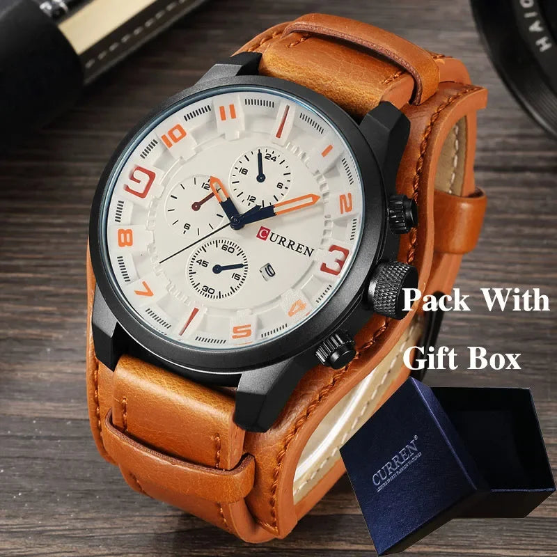 Montre homme CURREN 8225 – Élégance business & style militaire – Bracelet cuir, date, quartz – Cadeau parfait et marque de luxe abordable