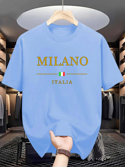T-shirt homme d'été en 100% coton, style décontracté, coupe ample grande taille, motif imprimé MILANO ITALIA, col rond, manches courtes