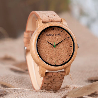 Montres BOBO BIRD pour Couples – Pièces en Bois Fait Main avec Bracelet en Liège
