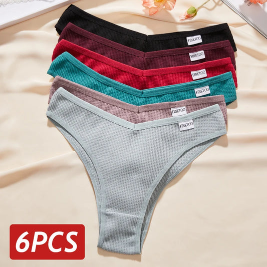 Lot de 6 Culottes Femme en Coton Waffle – Taille V Sexy – Multicolores – Haute Élasticité – Style Brésilien Bikini