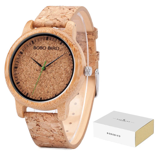 Montres BOBO BIRD pour Couples – Pièces en Bois Fait Main avec Bracelet en Liège