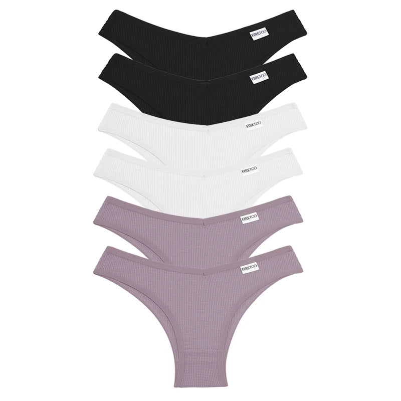 Lot de 6 Culottes Femme en Coton Waffle – Taille V Sexy – Multicolores – Haute Élasticité – Style Brésilien Bikini