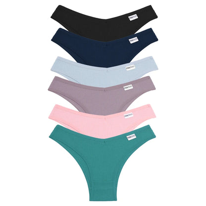 Lot de 6 Culottes Femme en Coton Waffle – Taille V Sexy – Multicolores – Haute Élasticité – Style Brésilien Bikini