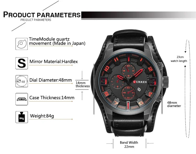 Montre homme CURREN 8225 – Élégance business & style militaire – Bracelet cuir, date, quartz – Cadeau parfait et marque de luxe abordable
