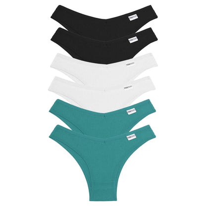 Lot de 6 Culottes Femme en Coton Waffle – Taille V Sexy – Multicolores – Haute Élasticité – Style Brésilien Bikini