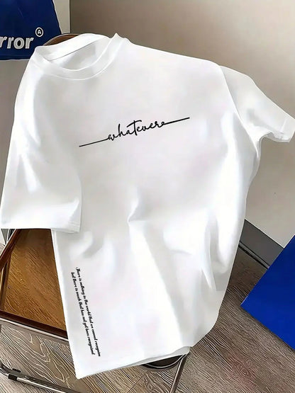 Men's summer 100 cotton fashionable casual sports loose plus size simple letter printed round neck short sleeved T-shirt top