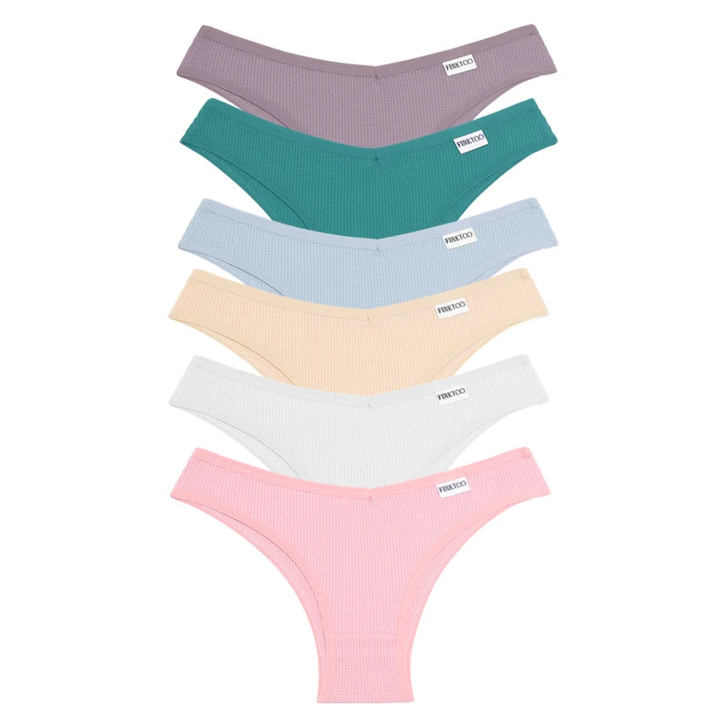 Lot de 6 Culottes Femme en Coton Waffle – Taille V Sexy – Multicolores – Haute Élasticité – Style Brésilien Bikini