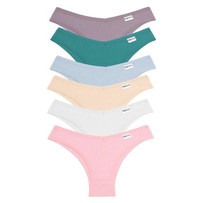 Lot de 6 Culottes Femme en Coton Waffle – Taille V Sexy – Multicolores – Haute Élasticité – Style Brésilien Bikini