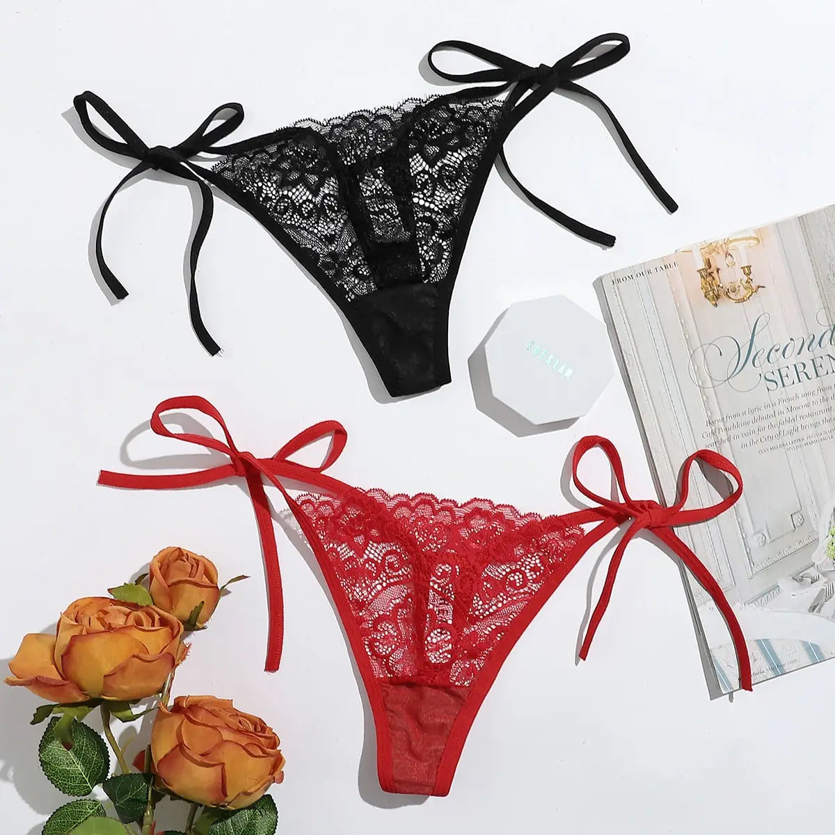 Lot de 2 Strings Femme Taille Basse en Dentelle – Sexy & Confortables | Lingerie C847