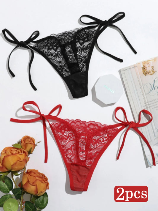 Lot de 2 Strings Femme Taille Basse en Dentelle – Sexy & Confortables | Lingerie C847