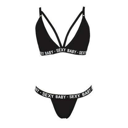 Ensemble Lingerie Femme Sexy – Soutien-gorge et Culotte – Bralette à Imprimé Lettre avec Détails en Dentelle