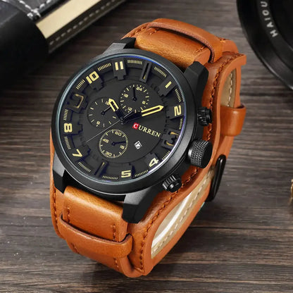 Montre homme CURREN 8225 – Élégance business & style militaire – Bracelet cuir, date, quartz – Cadeau parfait et marque de luxe abordable