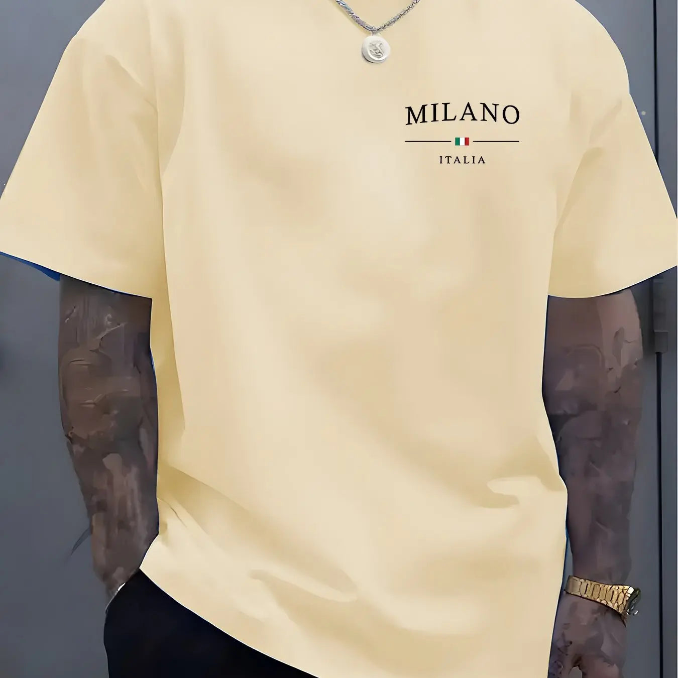 Men's summer 100% pure cotton fashionable sports casual loose MILANO ITALIA pattern printed round neck short sleeved T-shirt top