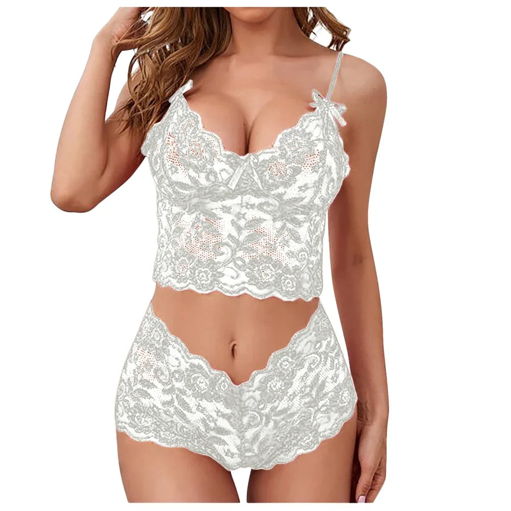 Ensemble Lingerie Femme Sexy – Soutien-gorge et Culotte – Bralette à Imprimé Lettre avec Détails en Dentelle